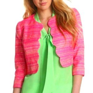 Lilly Pulitzer Neon Pink Lurex Scalloped Cropped Jacket, NWOT, Size 6